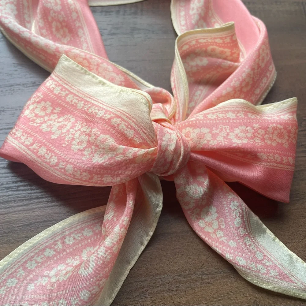 Vintage Pastel Pink Patterned Silk Scarf